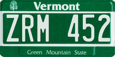 VT license plate ZRM452