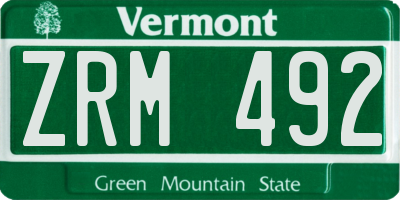 VT license plate ZRM492