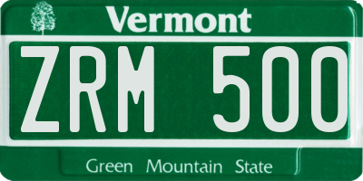 VT license plate ZRM500