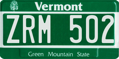 VT license plate ZRM502