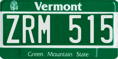 VT license plate ZRM515