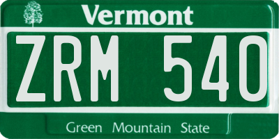 VT license plate ZRM540