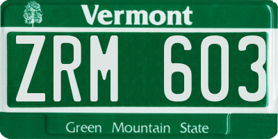VT license plate ZRM603