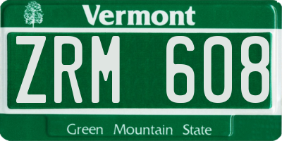 VT license plate ZRM608