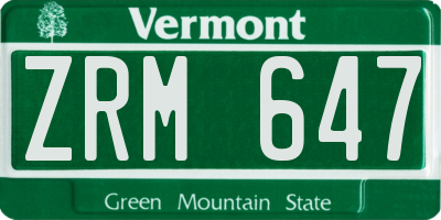 VT license plate ZRM647