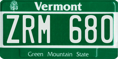 VT license plate ZRM680
