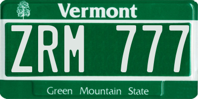 VT license plate ZRM777