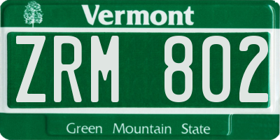 VT license plate ZRM802