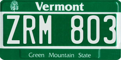 VT license plate ZRM803