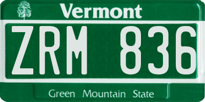 VT license plate ZRM836
