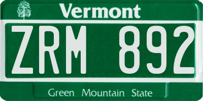 VT license plate ZRM892