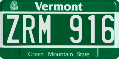 VT license plate ZRM916