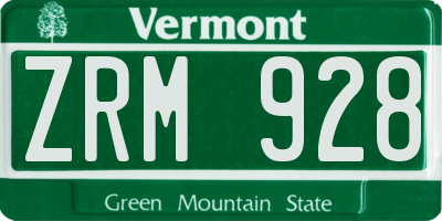 VT license plate ZRM928