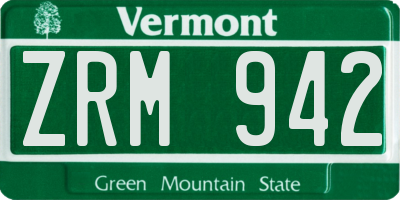 VT license plate ZRM942