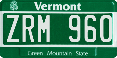 VT license plate ZRM960