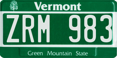 VT license plate ZRM983