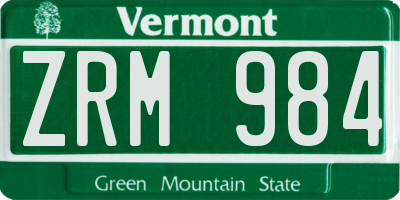 VT license plate ZRM984