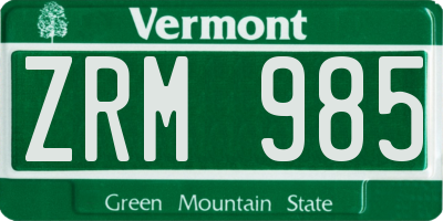VT license plate ZRM985
