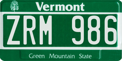 VT license plate ZRM986