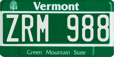 VT license plate ZRM988