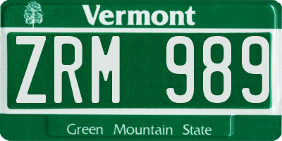 VT license plate ZRM989