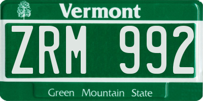 VT license plate ZRM992
