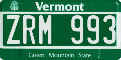 VT license plate ZRM993