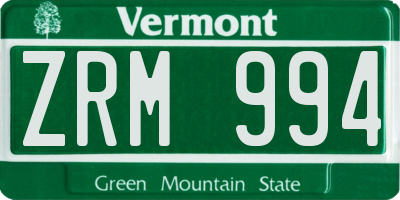 VT license plate ZRM994