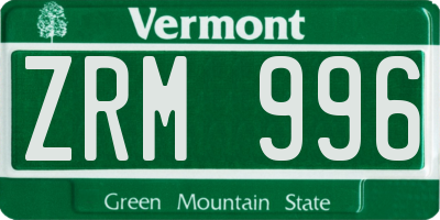 VT license plate ZRM996