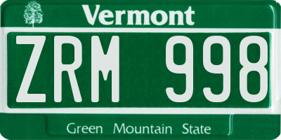 VT license plate ZRM998