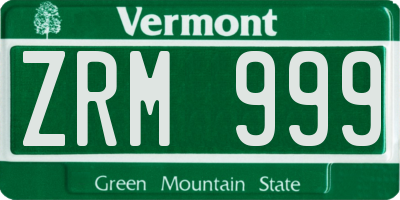 VT license plate ZRM999