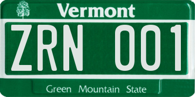 VT license plate ZRN001