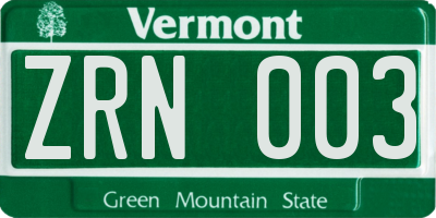 VT license plate ZRN003