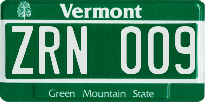 VT license plate ZRN009