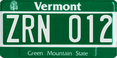 VT license plate ZRN012