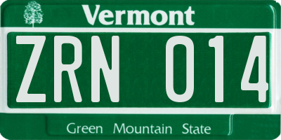 VT license plate ZRN014