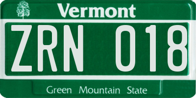 VT license plate ZRN018