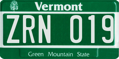 VT license plate ZRN019