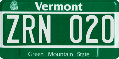 VT license plate ZRN020
