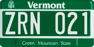VT license plate ZRN021