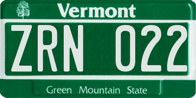 VT license plate ZRN022