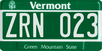VT license plate ZRN023