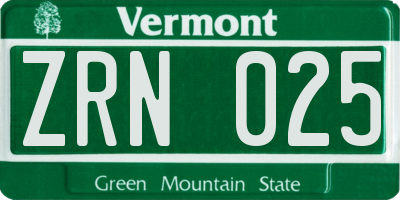 VT license plate ZRN025