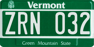 VT license plate ZRN032