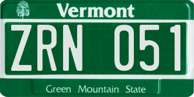 VT license plate ZRN051