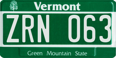VT license plate ZRN063