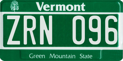 VT license plate ZRN096