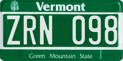 VT license plate ZRN098