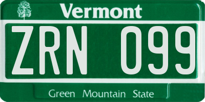 VT license plate ZRN099