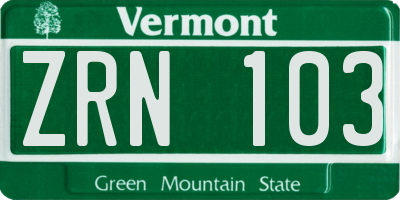 VT license plate ZRN103